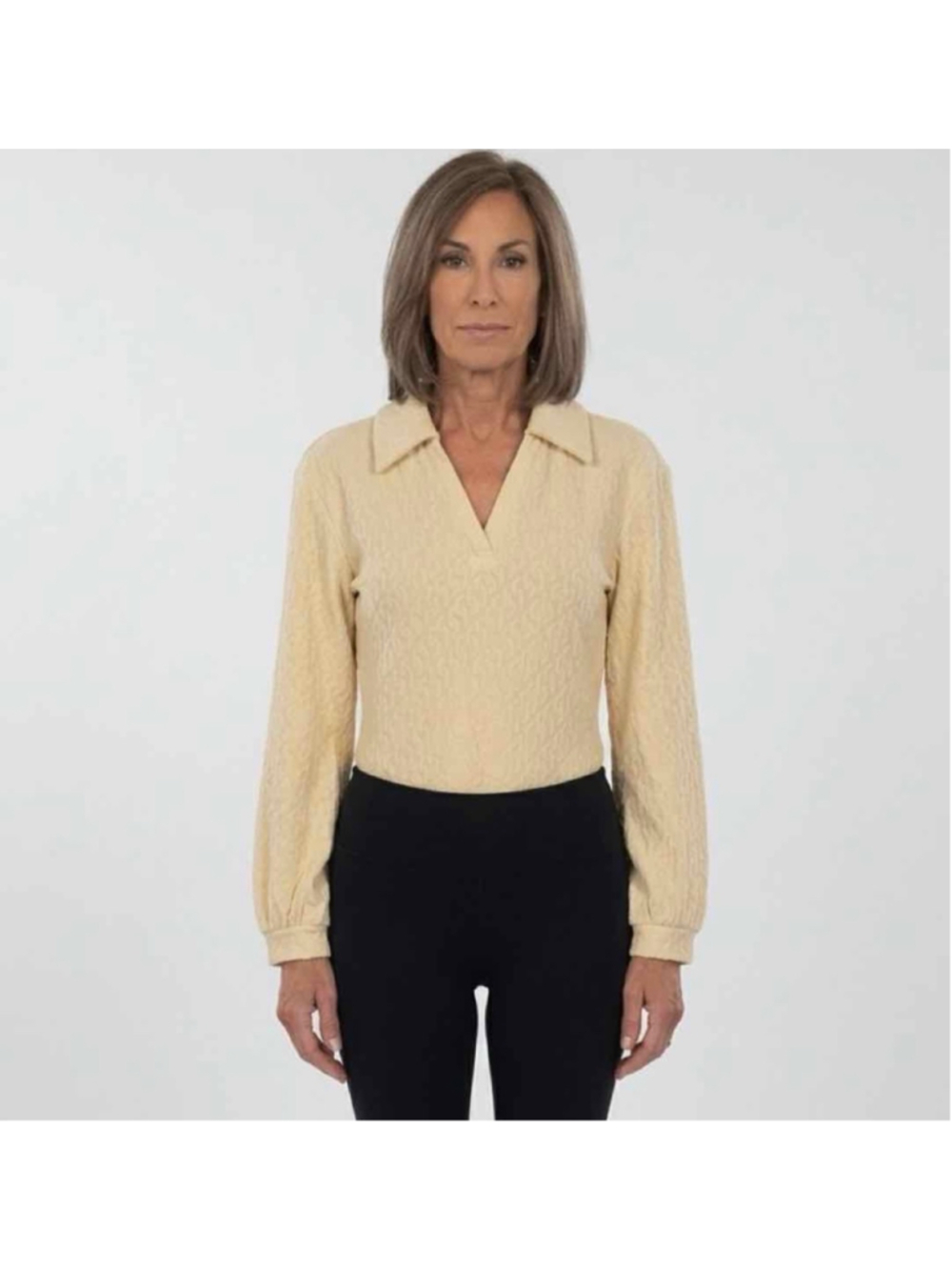 Onia Long Sleeve Polo Geo Knit Bodysuit Yellow NWT Size M